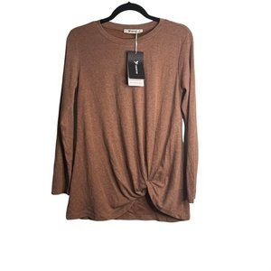 Yidarton Brown Long Sleeve T-shirt with front twist (s)